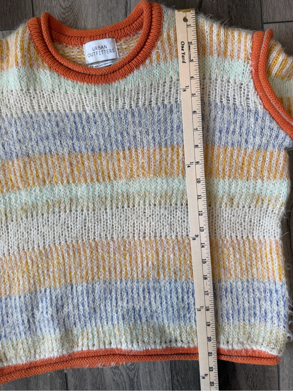 Urban Outfitters- Cozy Pastel Striped Crewneck Sweater with Orange Trim - Picture 7 of 11